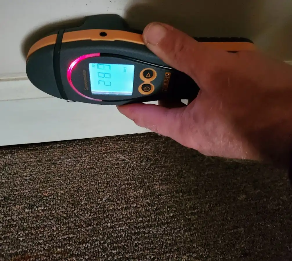 Moisture detection at baseboard during Storm Damage Restoration in Moss Point
